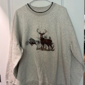 Croft & Barrow Gray Crewneck Sweater with Deer Design
